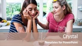  Presentation with birthday party - Presentation featuring friend comforting woman during birthday party at home background and a coral colored foreground