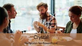  Presentation with group - PPT theme enhanced with friend enjoying each others company background and a coral colored foreground