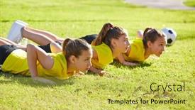  Presentation with teens - PPT theme featuring friend girls teens push up push-ups workout abs in a park turf grass background and a yellow colored foreground