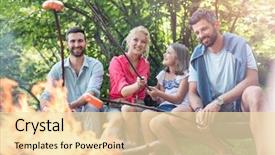  Presentation with campfire - Beautiful PPT theme featuring friend roasting sausages over campfire backdrop and a lemonade colored foreground