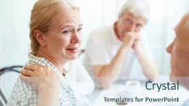  Presentation with crying - Audience pleasing PPT theme consisting of friend supporting her in grief backdrop and a sky blue colored foreground