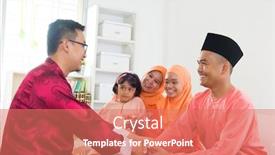  Presentation with raya - PPT theme having friend-visiting-during-hari-raya background and a coral colored foreground