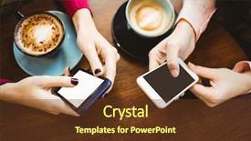  Presentation with cafe - Audience pleasing theme consisting of friendliness - friends using their smartphone backdrop and a  colored foreground