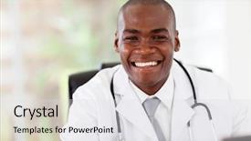  Presentation with african american adults in classroom - Audience pleasing PPT theme consisting of friendly african american doctor backdrop and a light gray colored foreground