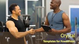  Presentation with train the trainer - Beautiful presentation featuring friendly african gym trainer handshaking backdrop and a tawny brown colored foreground