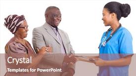  Presentation with hand shake - PPT layouts consisting of friendly african nurse hand shake background and a coral colored foreground