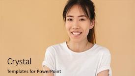  Presentation with arabian woman wearing hijab muslim - Presentation design featuring friendly asian woman wearing basic background and a lemonade colored foreground