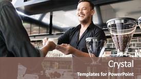  Presentation with coffee shop - Audience pleasing slide deck consisting of friendly bartender serving espresso coffee backdrop and a violet colored foreground