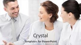  Presentation with team discussion - Presentation theme consisting of friendly business team having discussion background and a light gray colored foreground