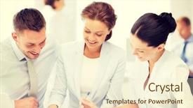  Presentation with team discussion - Audience pleasing slides consisting of friendly business team having discussion in office backdrop and a cream colored foreground