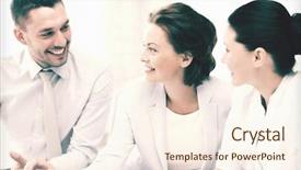  Presentation with team discussion - Audience pleasing presentation theme consisting of friendly business team having discussion backdrop and a cream colored foreground