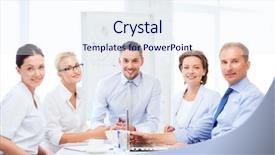  Presentation with team meeting - Cool new presentation theme with friendly business team having meeting backdrop and a sky blue colored foreground