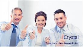  Presentation with friendly - Cool new PPT theme with friendly business team showing thumbs up in office backdrop and a lemonade colored foreground