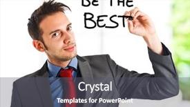  Presentation with motivational - Colorful presentation theme enhanced with friendly businessman writing a motivational backdrop and a dark gray colored foreground