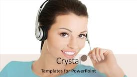  Presentation with call center - Presentation theme enhanced with friendly call center assistant smiling background and a  colored foreground