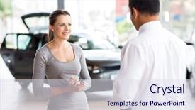  Presentation with salesman - Slide set enhanced with friendly car salesman talking background and a sky blue colored foreground