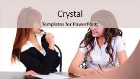  Presentation with chat - Amazing slide deck having friendly chat of businesswomen isolated on white backdrop and a soft green colored foreground