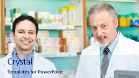  Presentation with drug - Theme consisting of friendly chemists in a drug background and a  colored foreground