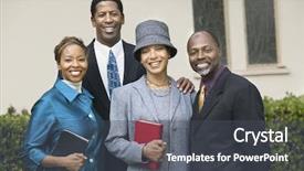  Presentation with christian church - Presentation theme enhanced with friendly couples going to church background and a dark gray colored foreground