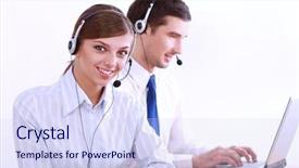  Presentation with customer service - Slide deck with friendly customer service consultants working background and a sky blue colored foreground