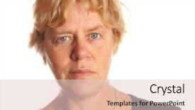  Presentation with friendly - Amazing slide deck having friendly elderly woman in portrait isolated over white backdrop and a lemonade colored foreground