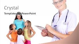  Presentation with doctor family - Beautiful slide deck featuring friendly female doctor and family with children on the background backdrop and a white colored foreground
