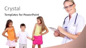  Presentation with doctor family - Audience pleasing theme consisting of friendly female doctor and family with children on the background backdrop and a white colored foreground