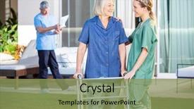  Presentation with friendly - Beautiful PPT theme featuring friendly female nurse assisting senior backdrop and a seafoam green colored foreground