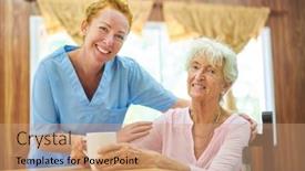  Presentation with geriatric - PPT theme with friendly-geriatric-nurse-or-nursing background and a coral colored foreground