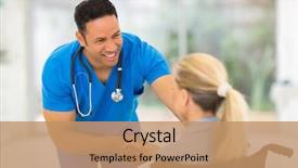  Presentation with friendly - Cool new PPT theme with friendly healthcare worker handshaking handicapped backdrop and a coral colored foreground