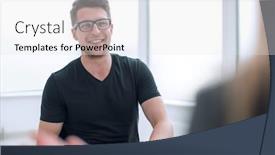  Presentation with interviewer - Presentation theme featuring friendly-interviewer-welcomed-guest background and a light gray colored foreground