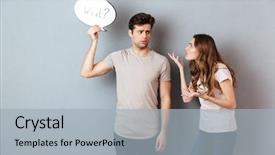  Presentation with bubble - PPT layouts having friendly letter - portrait of a young couple background and a light gray colored foreground