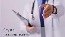  Presentation with friendly - PPT theme having friendly-male-doctor-with-open background and a light gray colored foreground