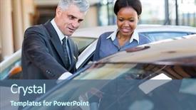  Presentation with car dealer - Beautiful slide deck featuring friendly mature car dealer showing backdrop and a ocean colored foreground
