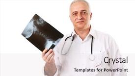  Presentation with neck x ray - Colorful presentation theme enhanced with friendly mature doctor with human backdrop and a  colored foreground