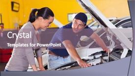  Presentation with female mechanic - Colorful PPT theme enhanced with friendly mechanic showing female customer backdrop and a gray colored foreground