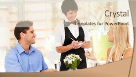  Presentation with middle ages - Theme with friendly middle aged waitress taking background and a lemonade colored foreground