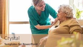  Presentation with friendly - PPT theme with friendly-nurse-supporting-an-elderly background and a coral colored foreground