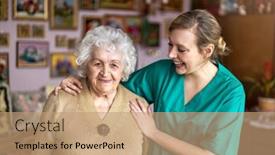  Presentation with supporting - Slide deck having friendly-nurse-supporting-an-elderly background and a coral colored foreground