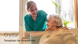  Presentation with supporting - Audience pleasing PPT theme consisting of friendly-nurse-supporting-an-elderly backdrop and a coral colored foreground