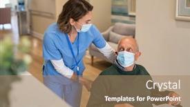  Presentation with elderly care - Audience pleasing PPT layouts consisting of friendly-nurse-wearing-protective-face backdrop and a coral colored foreground