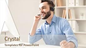  Presentation with operating systems computer - Cool new presentation theme with telephony - young friendly operator looking backdrop and a cream colored foreground