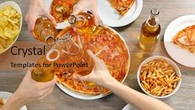  Presentation with bohemian party - Presentation design enhanced with friendly party with hot pizza background and a  colored foreground