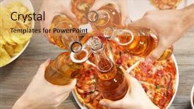  Presentation with friendly - Cool new PPT theme with friendly party with hot pizza backdrop and a  colored foreground