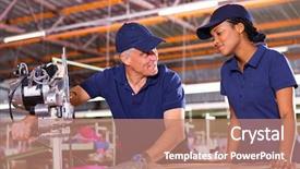  Presentation with senior worker - Colorful theme enhanced with friendly senior cutter teaching young backdrop and a coral colored foreground