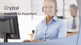  Presentation with customer service - Colorful PPT theme enhanced with friendly-service-agent-talking backdrop and a lemonade colored foreground