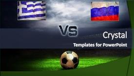  Presentation with friendly - Slide deck having friendly soccer match between greece background and a ocean colored foreground