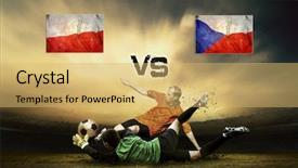  Presentation with soccer poster vintage - Presentation design featuring friendly soccer match between poland background and a yellow colored foreground