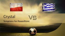  Presentation with green grass texture in soccer - PPT layouts enhanced with friendly soccer match between poland background and a yellow colored foreground