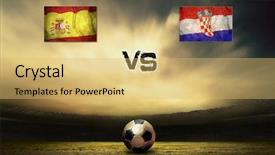  Presentation with soccer poster vintage - Amazing presentation theme having friendly soccer match between spain backdrop and a yellow colored foreground